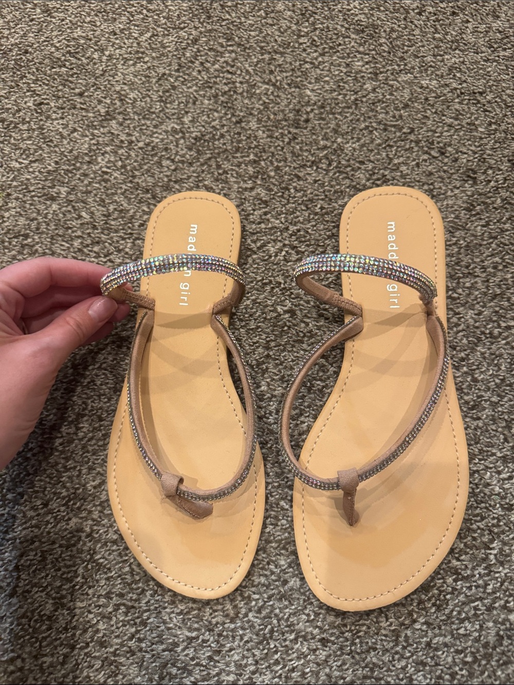 Madden Girl Tan Rhinestone Thong Sandals
